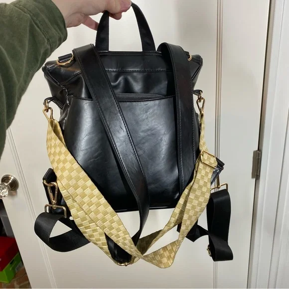 Forever French Black Vegan Leather Backpack Diaper Bag‎ - Picture 5 of 8